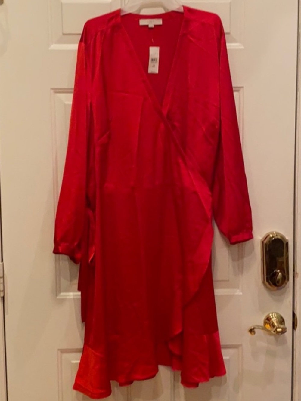 NWT LOFT red silky wrap dress flounce hem plus size 24
